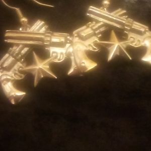 Silver Revolver and Star Earrings